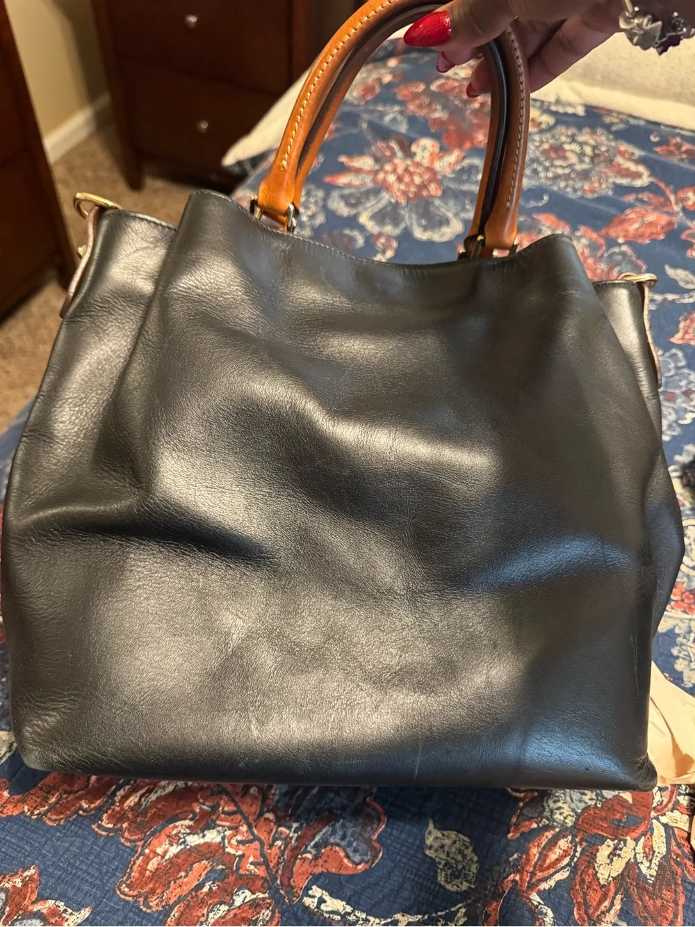 Dooney & Bourke Black and Tan Leather Top-Handle Satchel